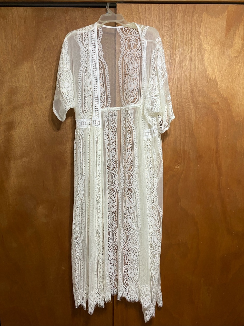 Amazon Sheer Lace Kimono Robe in Cream